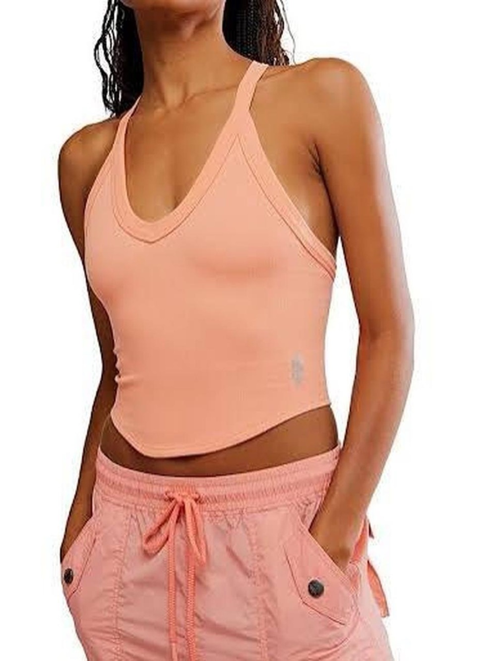 FP Movement by Free People Peach Ribbed V-Neck Bandeau Tank